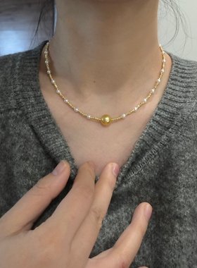 锁骨链镀18k金吊坠珍珠项链