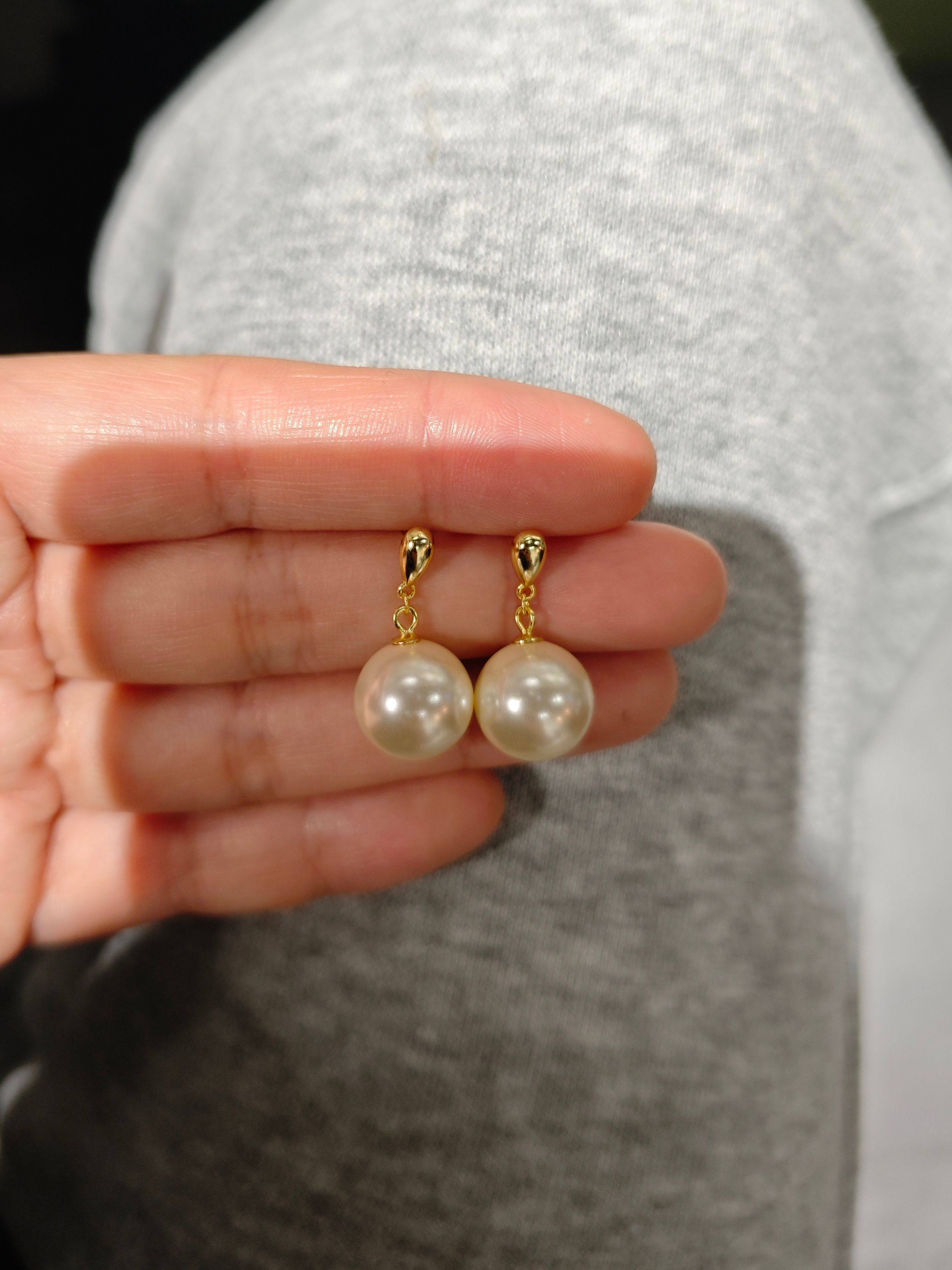 ISLA孤岛12mm正圆茶金色施家仿海水珍珠耳钉女款高级感耳环耳饰,淘宝优惠券,粉丝福利购,淘宝优惠卷