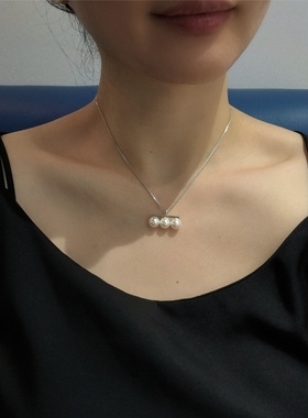 ISLA孤岛平衡木吊坠施家珍珠项链正圆s925银肖邦链锁骨链通勤百搭