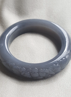 天然正品和田玉雕花手镯手工复古国风牡丹竹节鱼镯花开富贵玉石镯