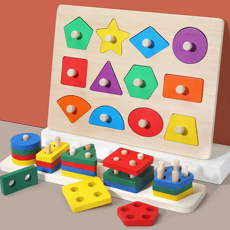 蒙氏早教几何入门拼板手抓板拼图积木形状配对嵌板1-3岁4益智开发 - 图1