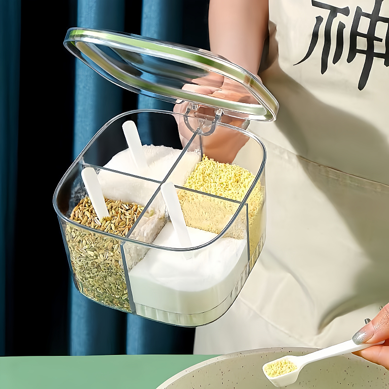 调料盒厨房家用带盖套装一体四格亚克力调味罐密封佐料盐瓶罐商用 - 图3