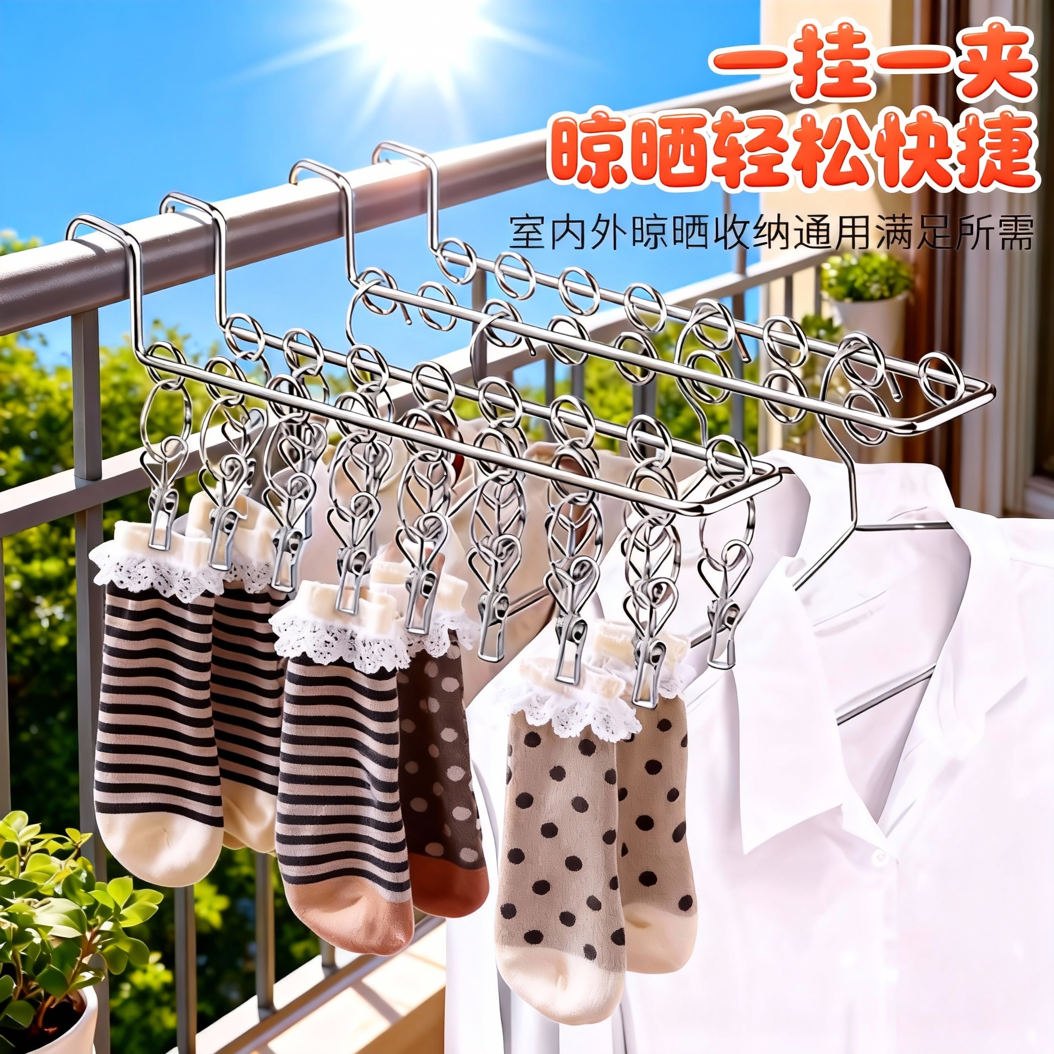 不锈钢晾衣架夹子阳台窗户晒袜防盗网窗外免打孔内衣内裤晾晒神器,淘宝优惠券,粉丝福利购,淘宝优惠卷