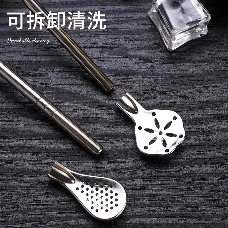 加长吸管勺子304不锈钢奶茶搅拌过滤一体两用环保粗金属非一次性-图3