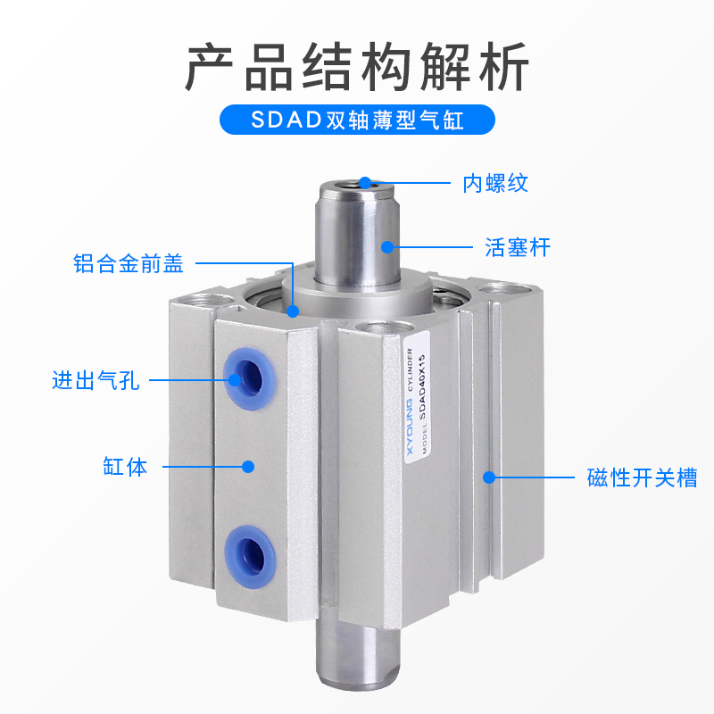 SDA双出双头气缸SDAD63 80 100X10X20X30X40X50S杆通孔空心轴气缸 - 图1