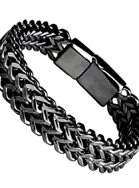 亚马逊欧美男士手链不锈钢编织双排正反龙骨磁铁扣手链钛钢首饰