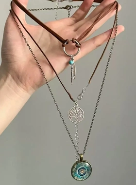 多层叠戴项链波西米亚民族风生命之环气质百搭锁骨链小众颈链配饰
