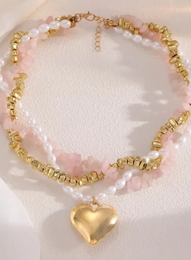 欧美跨境饰品时尚缠绕夸张桃心多层项链女短款清冷性感风necklace