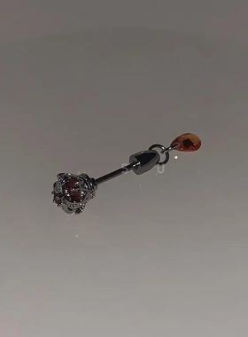 暗黑红色水滴锆石耳骨钉钛钢双头吊坠皇冠十字架二合一杆旋转耳饰
