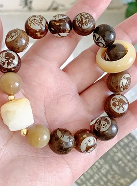 菩提子手串新中式国潮风醒狮多福十二生肖手链个性文玩佛珠手饰品