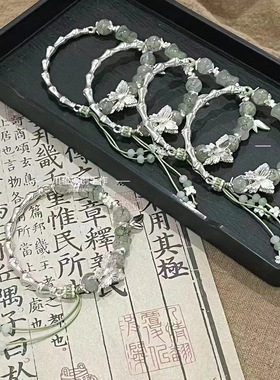 竹涧影~绿色竹节串珠手链爆款高颜值手串半镯编绳新中式古风手链