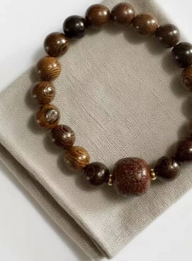 纹理木制古风手串珠子新中式复古简约珠手链小众冷门情侣文玩手链