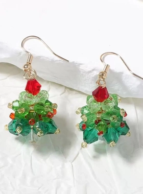 圣诞限定圣诞树百搭吊坠绿色编绳项链女秋冬毛衣链送朋友新款