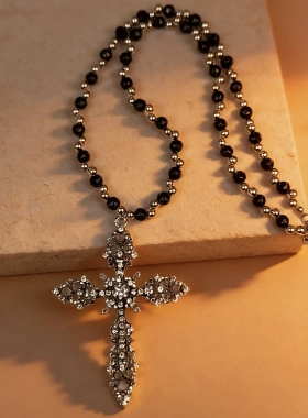 暗黑哥特y2k重工双层几何串珠项链女小众设计感朋克个性锁骨链