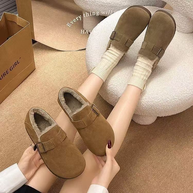 专柜2025秋冬新款雪地靴真皮复古加绒勃肯鞋女平底豆豆一脚蹬棉鞋,淘宝优惠券,粉丝福利购,淘宝优惠卷