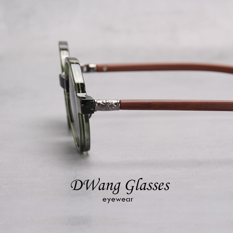 Retro round frame imitation wood grain temples ultralight sunglasses