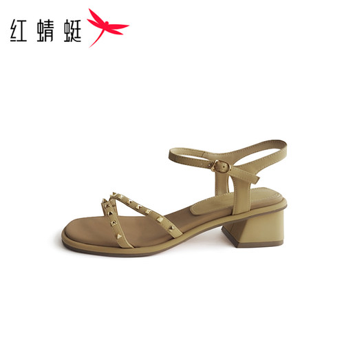 REDDRAGONFLY/红蜻蜓女士外穿粗跟不累脚配裙子罗马凉鞋WTK22384 - 图1