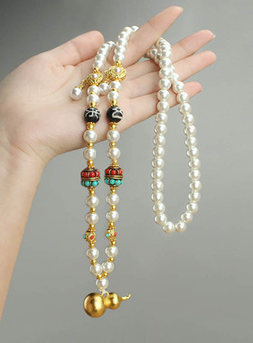 新中式复古葫芦串珠仿珍珠项链女马面裙汉服旗袍毛衣链民族风配饰