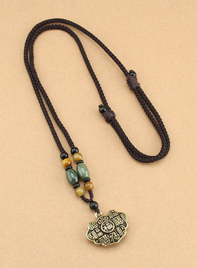 复古空心黄铜福锁吊坠项链配饰品