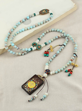 新中式国风长款圆珠斜挎项链