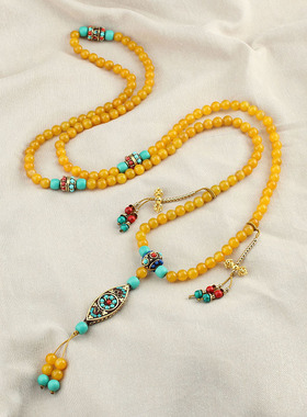 新中式国风唐卡流苏吊坠斜挎项链