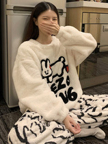 Coral Suede Pajamas Woman Autumn Winter Thickened Garnter Warm Flannel Suede Home Clothing Fashion Alphabet Extractable Suit