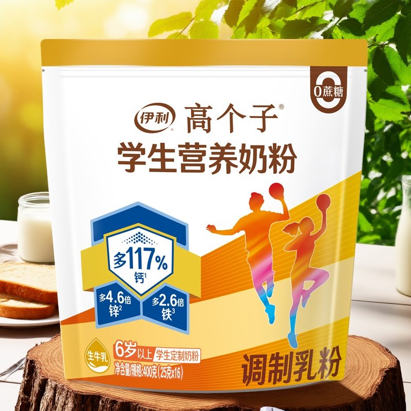 伊利高个子学生营养奶粉400g*5袋装儿童青少年高钙铁锌成长早餐奶,淘宝优惠券,粉丝福利购,淘宝优惠卷