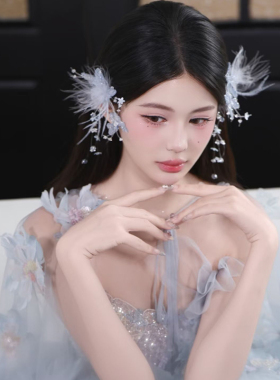 新娘头饰森系超仙羽毛发夹