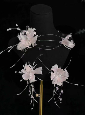 新娘仙气羽毛项链耳环套装