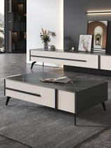 Italian Minimalist Rock Board Tea Table Rectangular Light Extravagant Modern Office Nordic Brief About 2023 New Tea Table Combinations