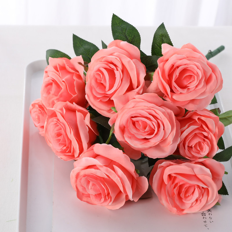 玫瑰花客厅装饰摆设绢花塑料干花 把束玫瑰9头一束 臭皮匠家居旗舰店 淘优券