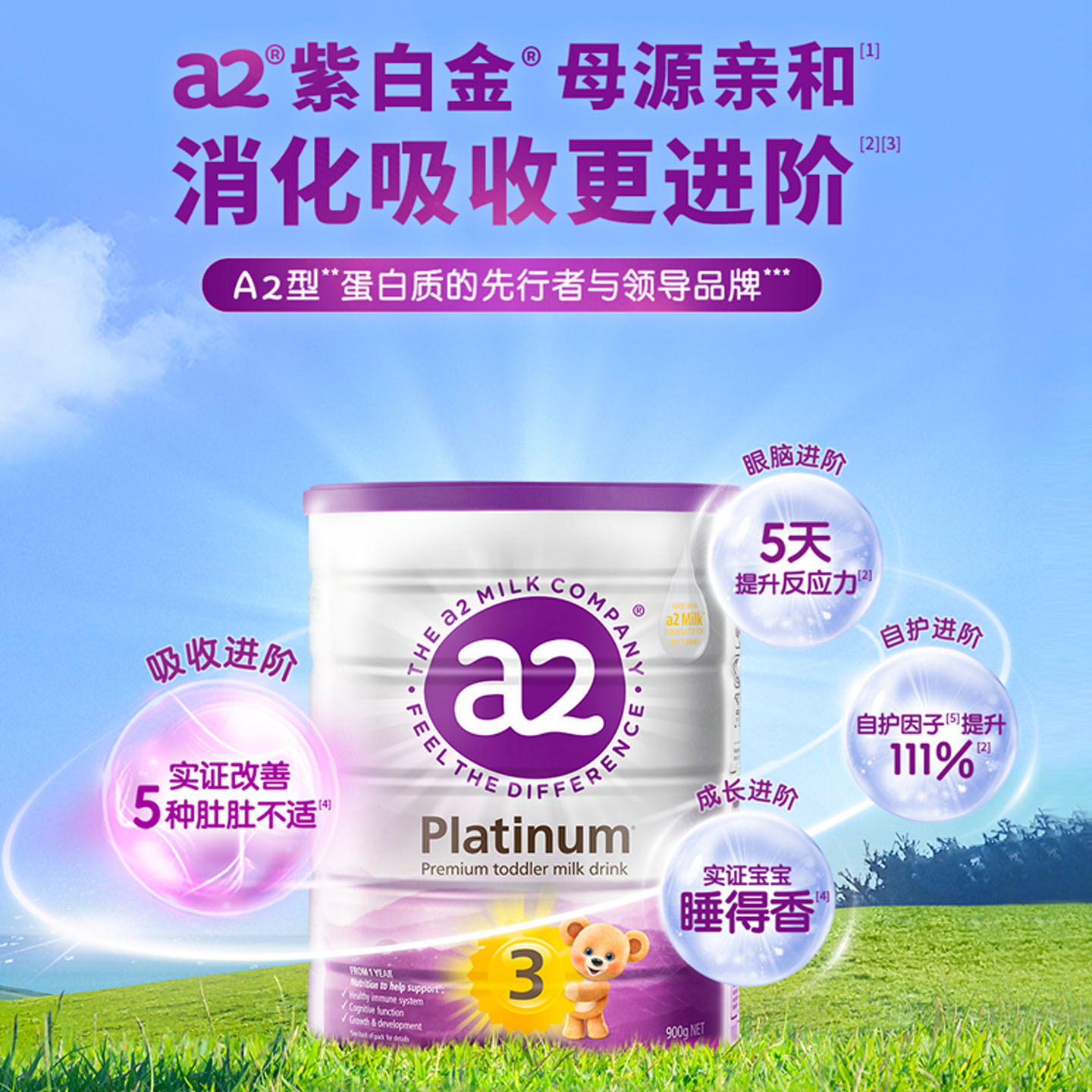 【弯弯推荐】a2紫白金3段幼儿配方奶粉1-4岁A2蛋白质900g*6罐 - 图3