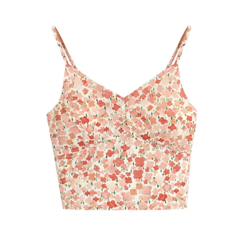 Летние короткие вставки в бюстгальтер, милая майка топ, делается под заказ, цветочный принт, V-образный вырез, облегающий крой, эффект подтяжки