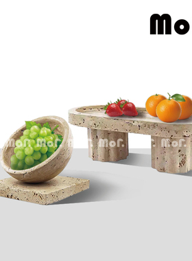 天然洞石果盘诧寂风民宿装饰摆件