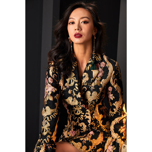扶郎2026原创设计女装店 异域风情 提花礼服连衣裙款式西装OL外套 - 图1