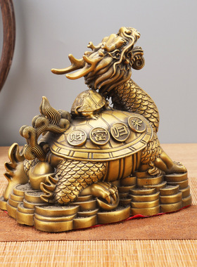 黄铜龙龟摆件九子龙头金