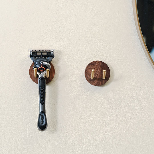 吉利手动剃须刀架卫生间免打孔刮胡刀置物架胡桃木挂架插头挂架木