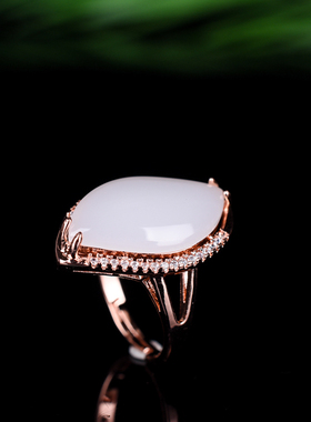 天然和田羊脂玉白玉随形戒指925银镶嵌玉指环女款戒指时尚可调节