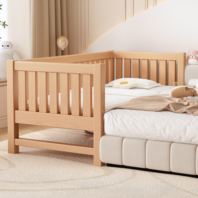 榉木儿童拼接床婴儿加宽床边床大人可睡带护栏宝宝小床实木平接床 - 图0