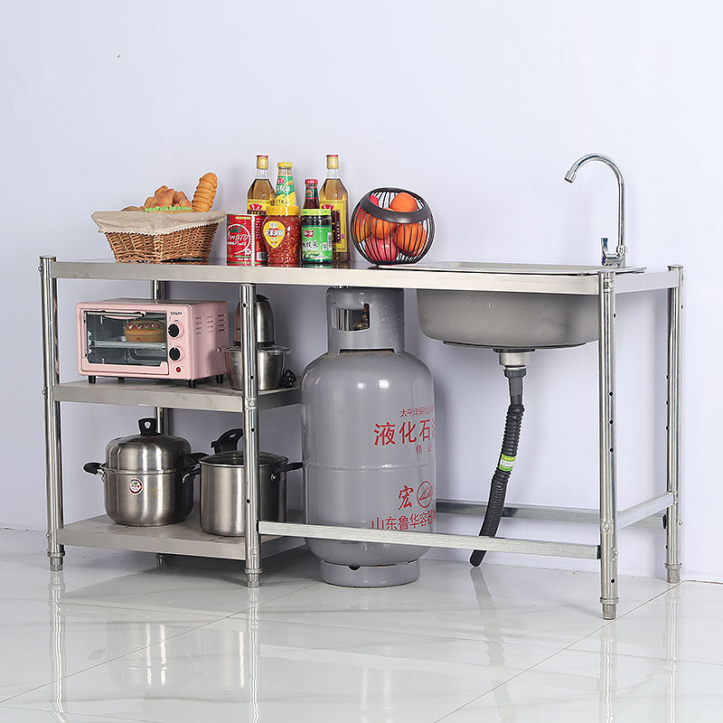 厨房不锈钢水槽台面一体单槽洗菜盆洗碗水池煤气罐锅具灶台置物架 - 图0