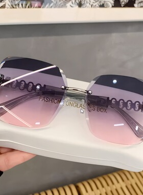 时尚渐变色无框切边太阳镜