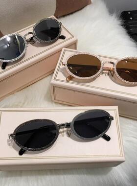 复古轻奢椭圆形框太阳镜高级辣妹
