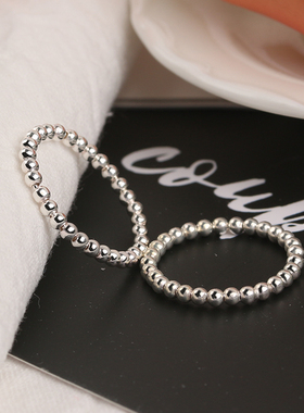 纯银光面圆珠戒指ins叠戴日韩