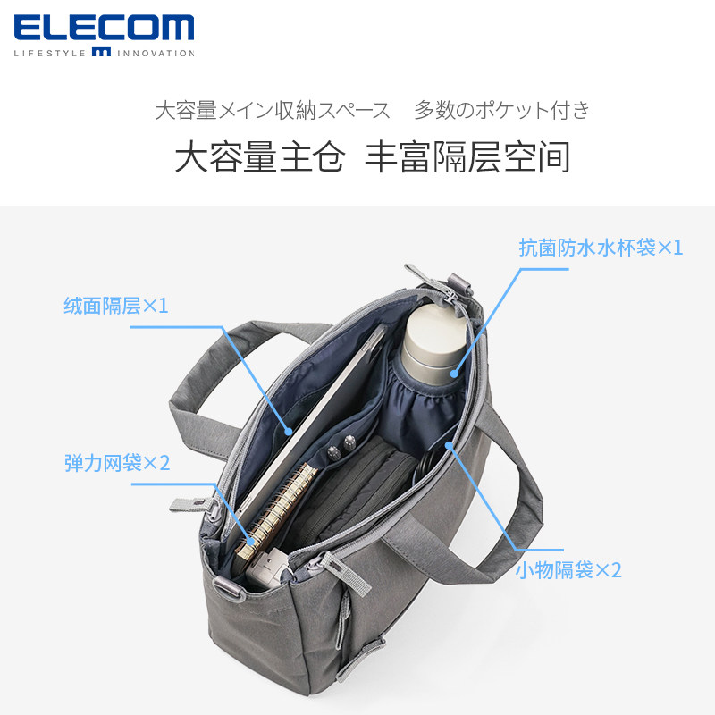 ELECOM休闲托特包手提包通勤斜挎小包Switch2收纳包平板包大容量,淘宝优惠券,粉丝福利购,淘宝优惠卷
