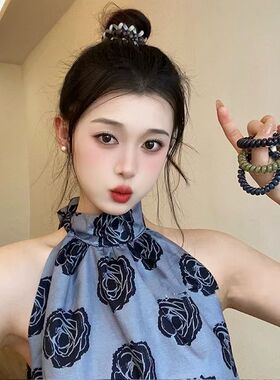 韩式少女高品质薄荷椰椰波点电话线夏天清新百搭日常发绳耐用发圈