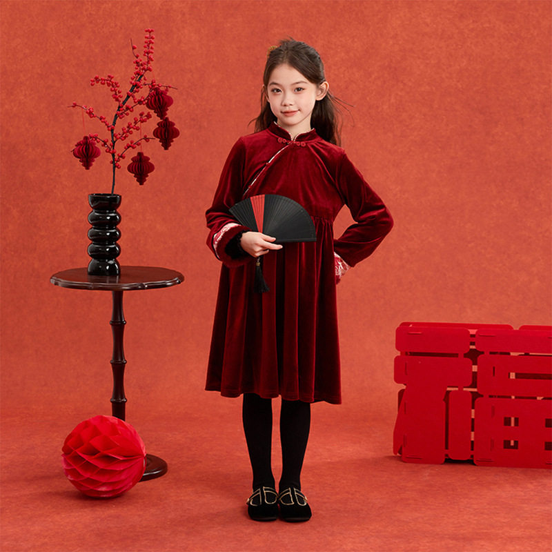 布丁哈鲁红色国风套装2025冬季新款女童年服新中式马甲裙子套装,淘宝优惠券,粉丝福利购,淘宝优惠卷