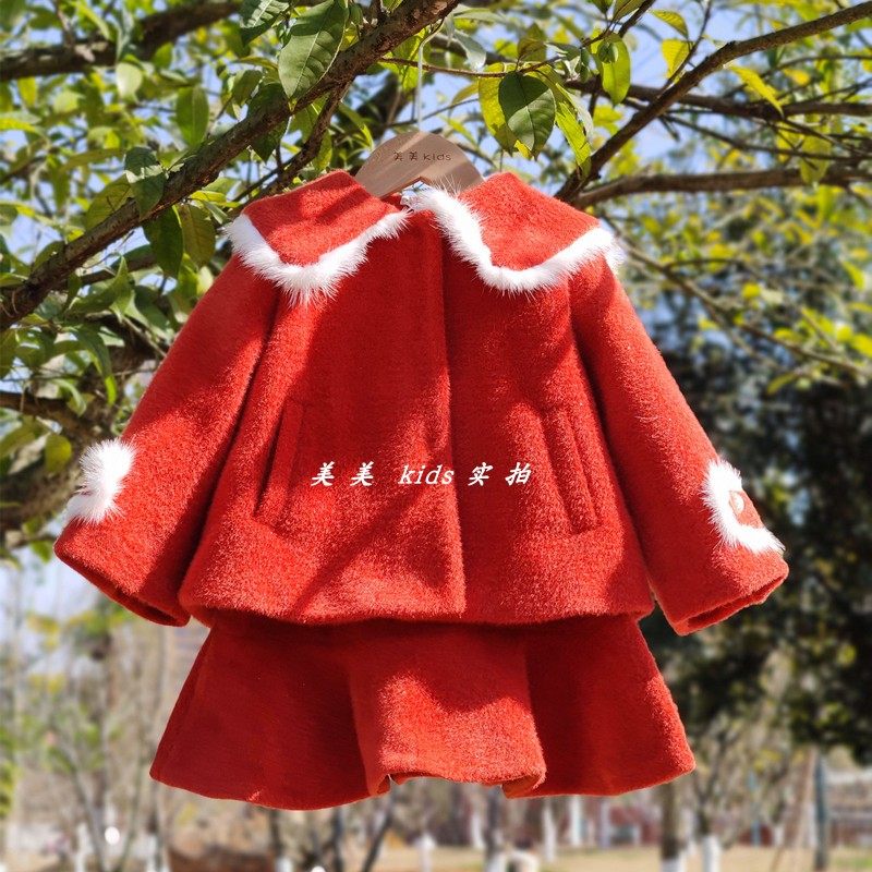 23新年装女童网红套装洋气背带裙儿童萌萌哒兔耳朵拜年服圣诞外套,淘宝优惠券,粉丝福利购,淘宝优惠卷