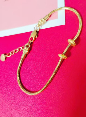 金色万能手链女串珠可调节情侣好运可穿转运珠路路通黄金配件手绳