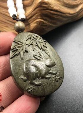 四川金丝楠木绿色项链牌子挂件