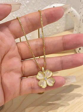 四叶草女生设计款法式轻奢四叶草猫眼简约小众高级感锁骨链颈链